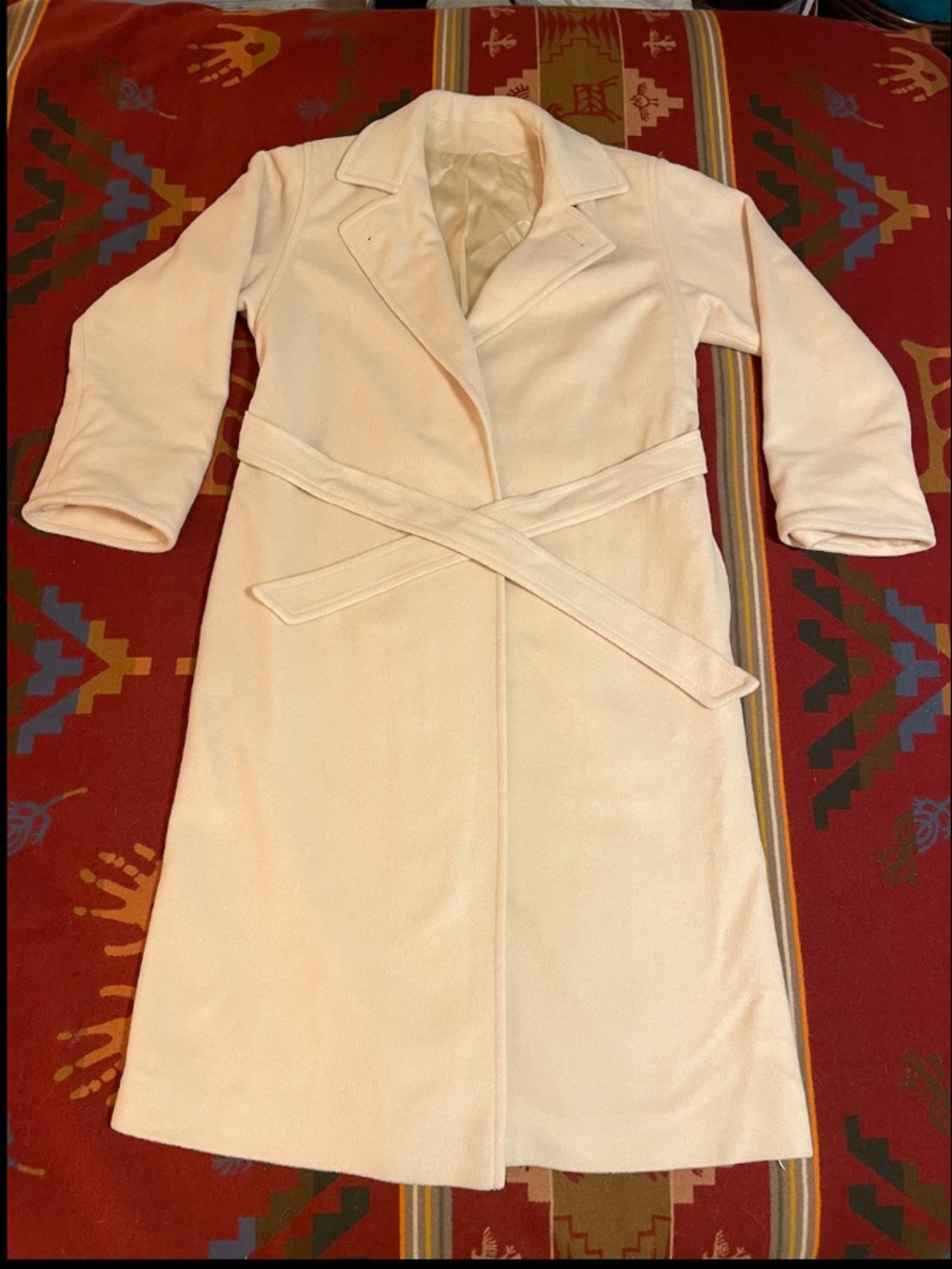 Vintage Regency Cashmere Cream Ivory Wrap Overcoat Full Length Medium EUC